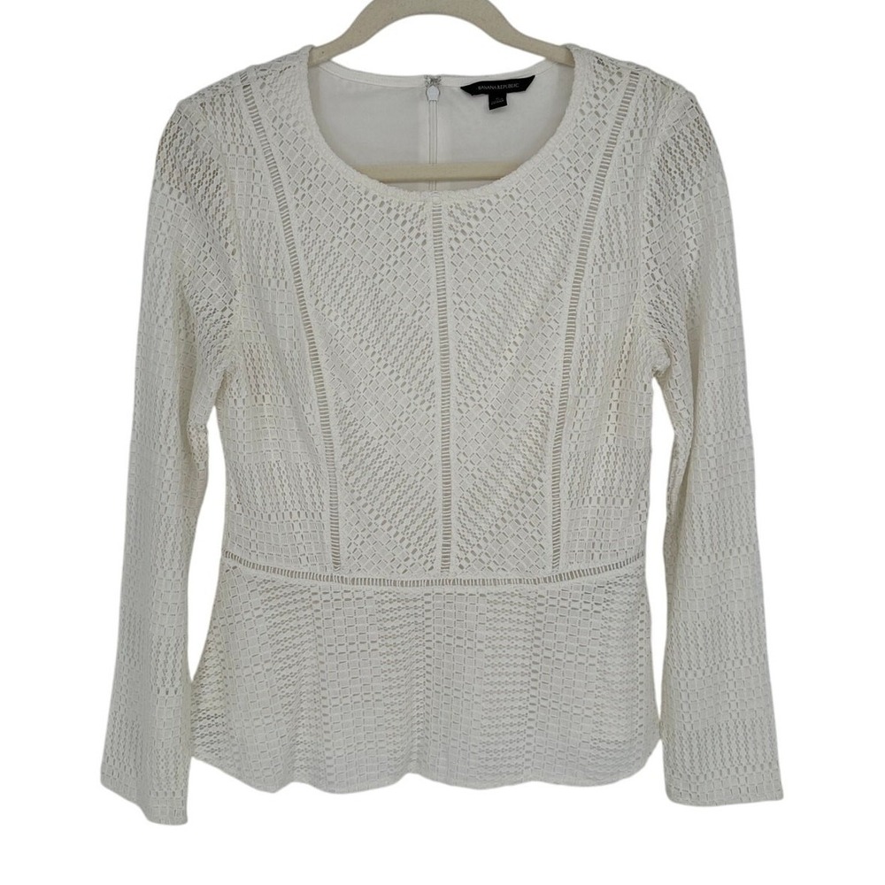 Banana Republic White Floral Lace Peplum Top Womens S Sleeveless Side Zip Blouse